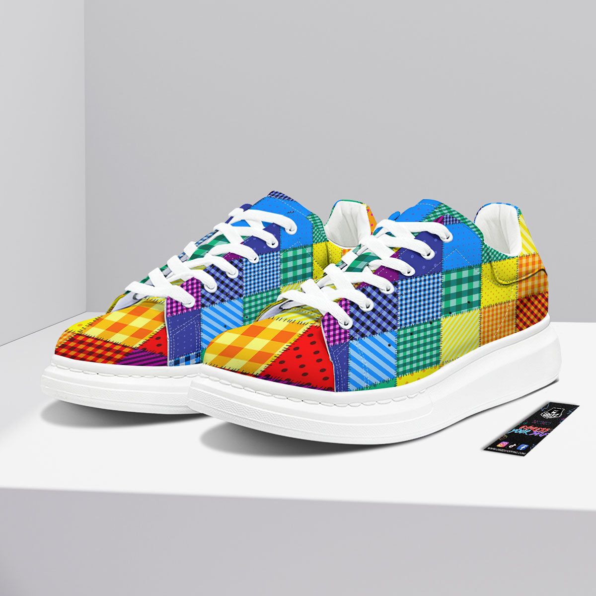 Patchwork Rainbow Print Pattern Platform Shoes-grizzshop