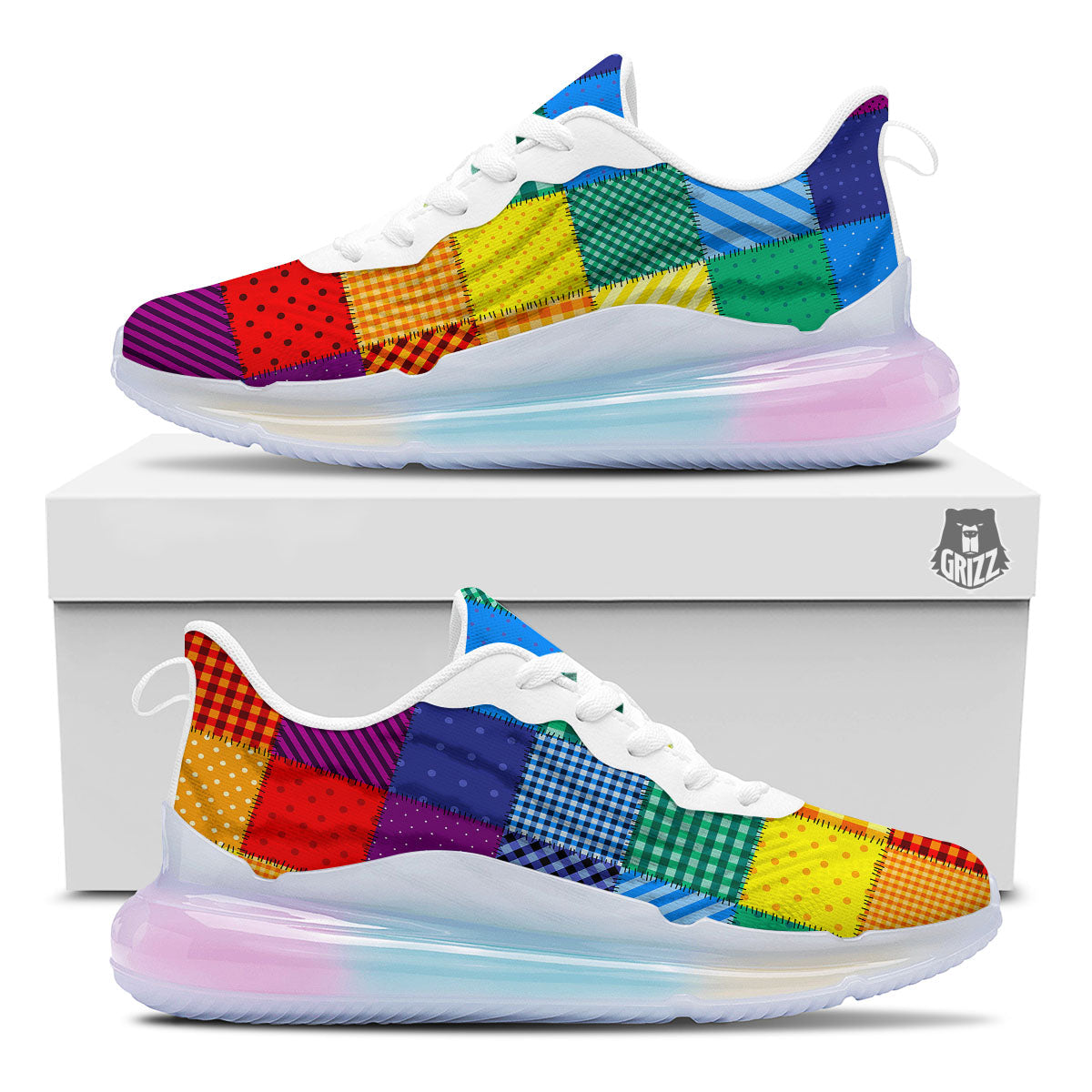 Patchwork Rainbow Print Pattern Running Sneakers-grizzshop