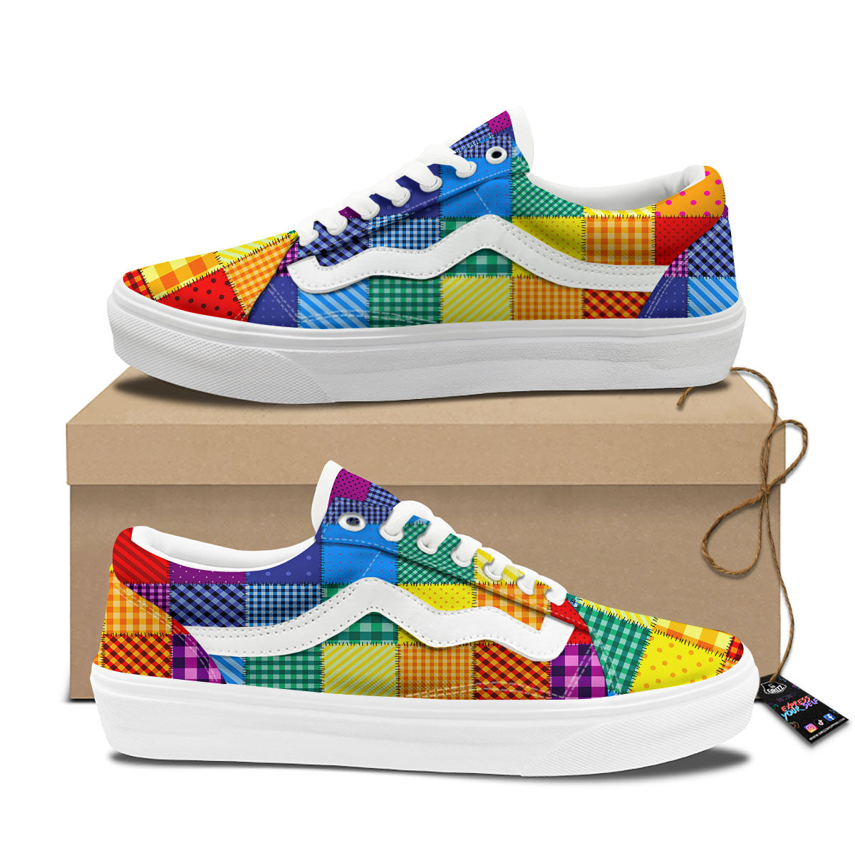 Patchwork Rainbow Print Pattern Skate Shoes-grizzshop