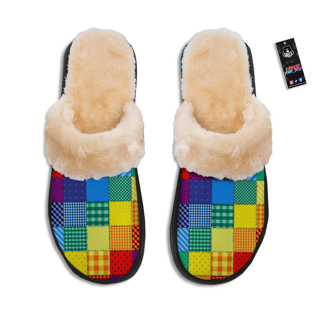 Patchwork Rainbow Print Pattern Slippers-grizzshop