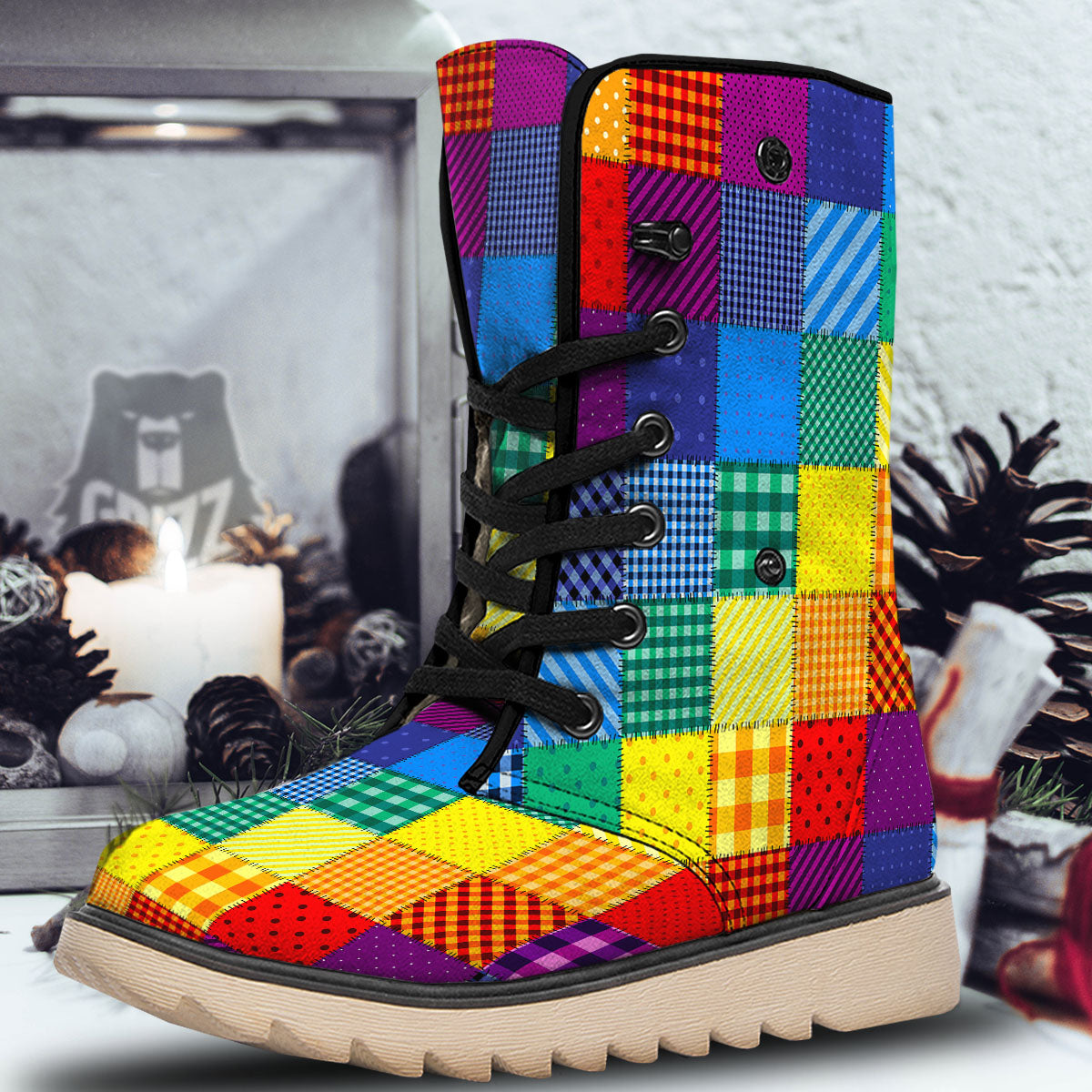 Patchwork Rainbow Print Pattern Snow Boots-grizzshop