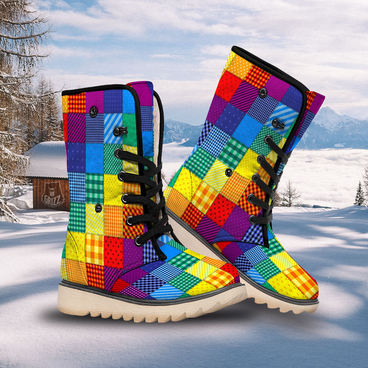 Patchwork Rainbow Print Pattern Snow Boots-grizzshop