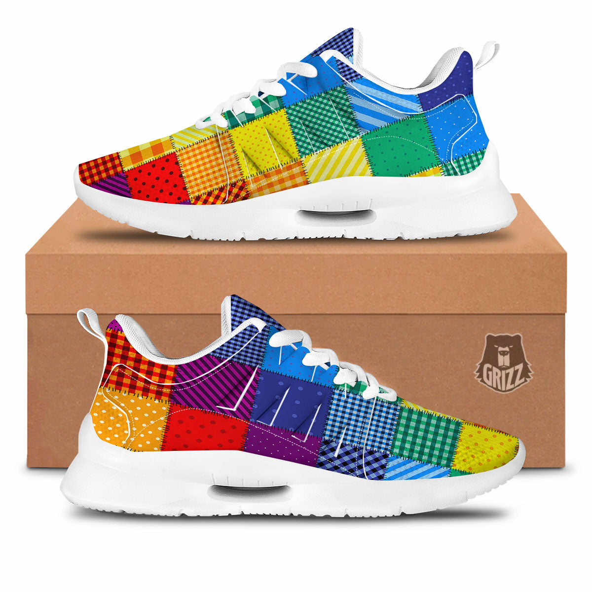Patchwork Rainbow Print Pattern Tennis Shoes-grizzshop