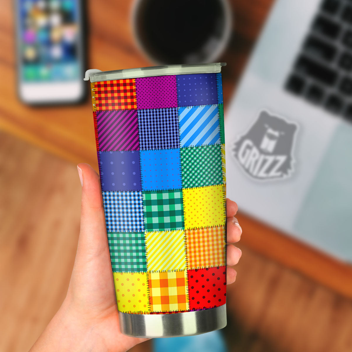 Patchwork Rainbow Print Pattern Tumbler-grizzshop