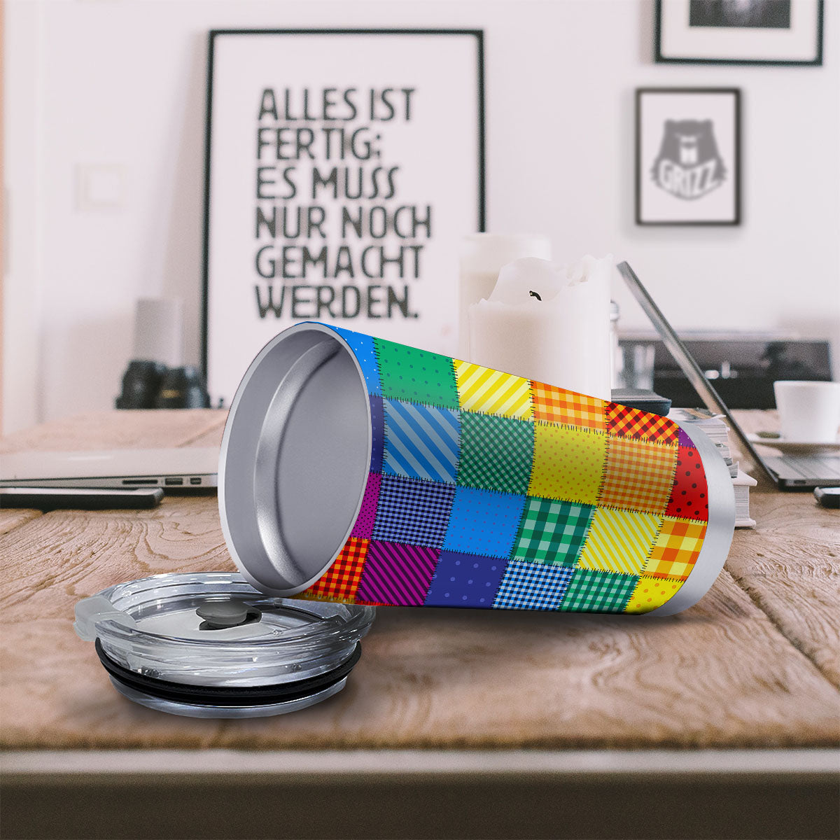Patchwork Rainbow Print Pattern Tumbler-grizzshop