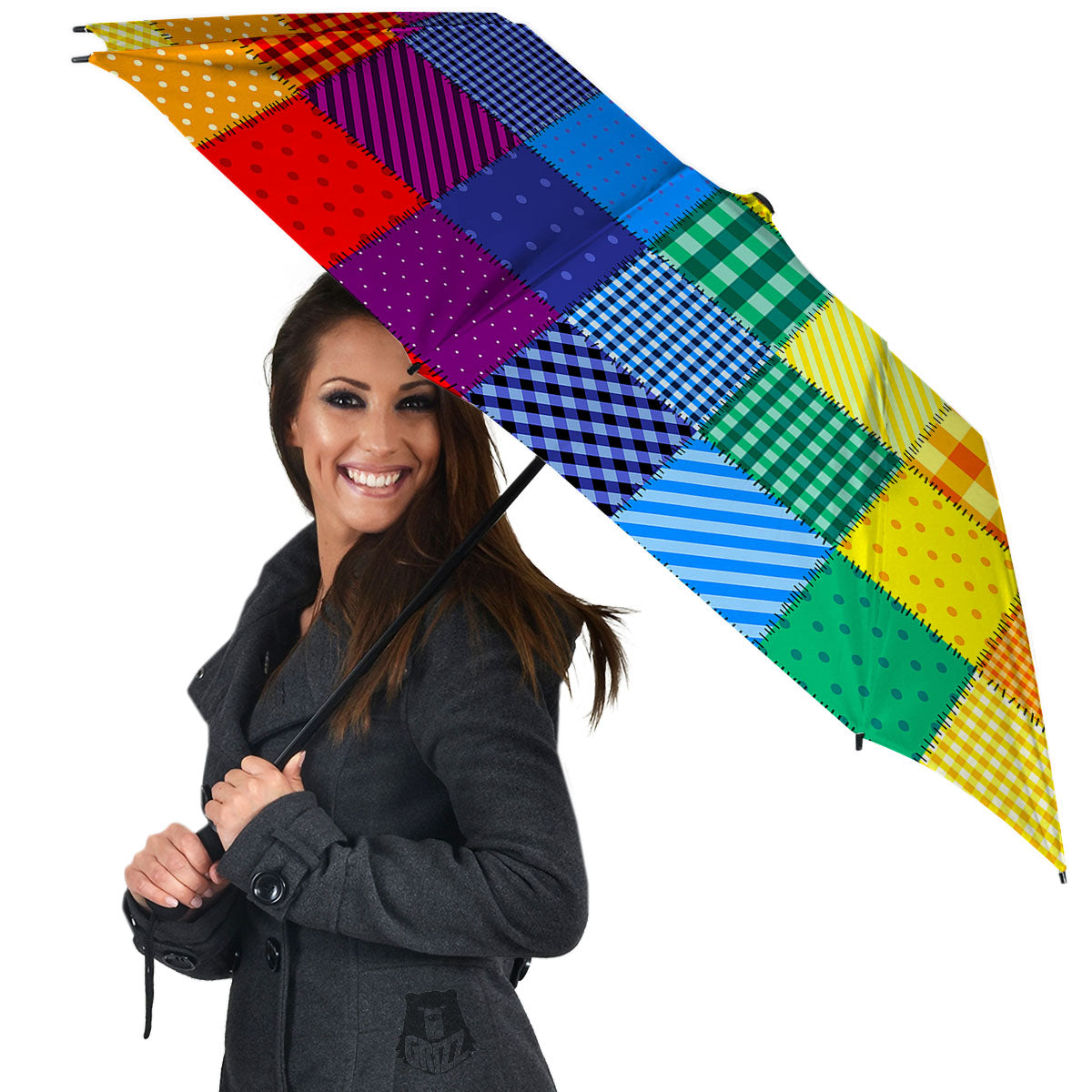 Patchwork Rainbow Print Pattern Umbrella-grizzshop