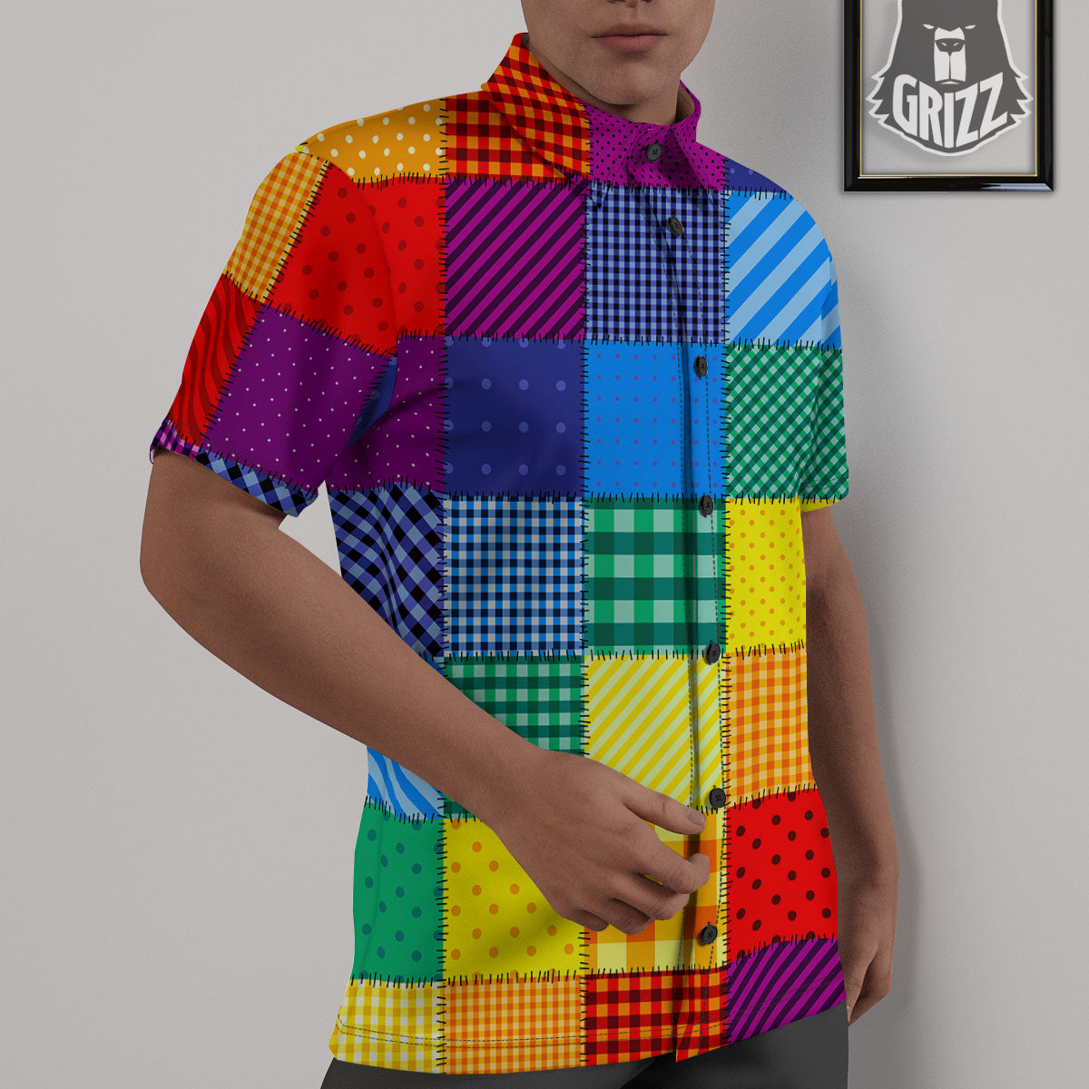 Patchwork Rainbow Print Pattern Untucked Shirts-grizzshop