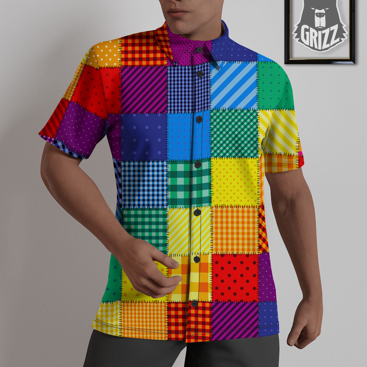 Patchwork Rainbow Print Pattern Untucked Shirts-grizzshop