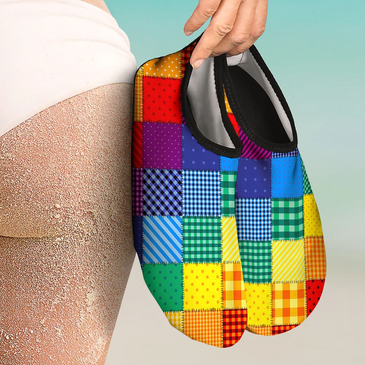Patchwork Rainbow Print Pattern Water Shoes-grizzshop