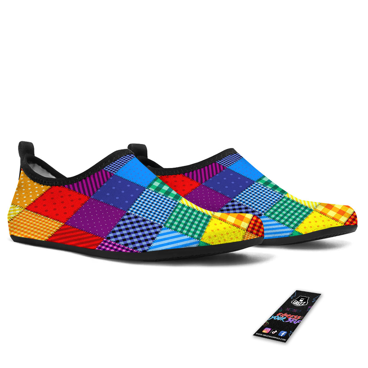 Patchwork Rainbow Print Pattern Water Shoes-grizzshop