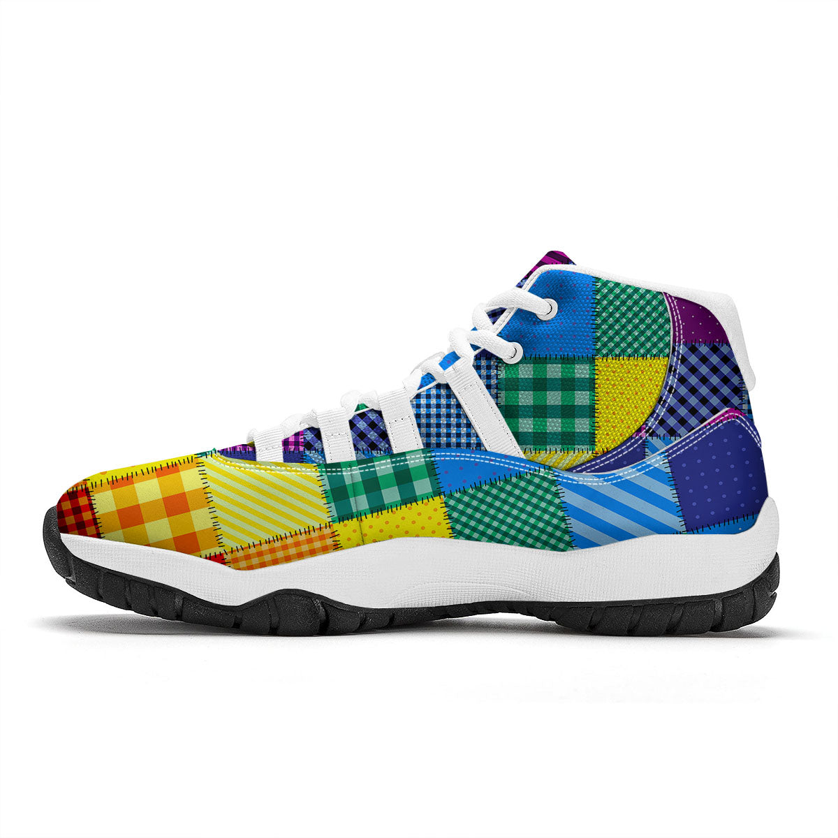 Patchwork Rainbow Print Pattern White Bball Shoes-grizzshop