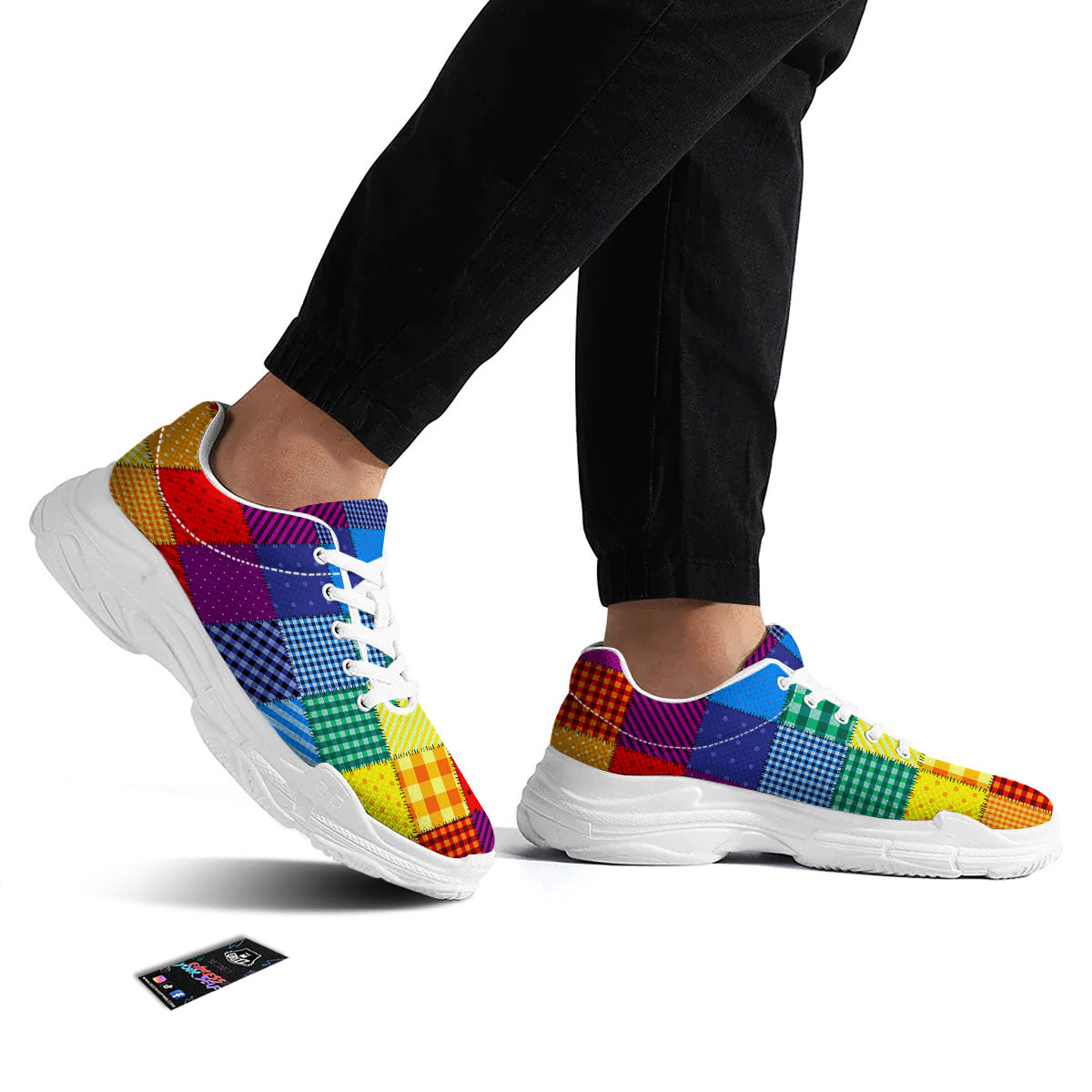 Patchwork Rainbow Print Pattern White Chunky Shoes-grizzshop
