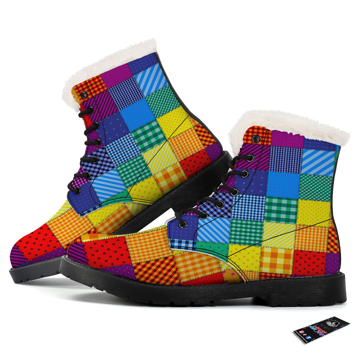 Patchwork Rainbow Print Pattern Winter Boots-grizzshop