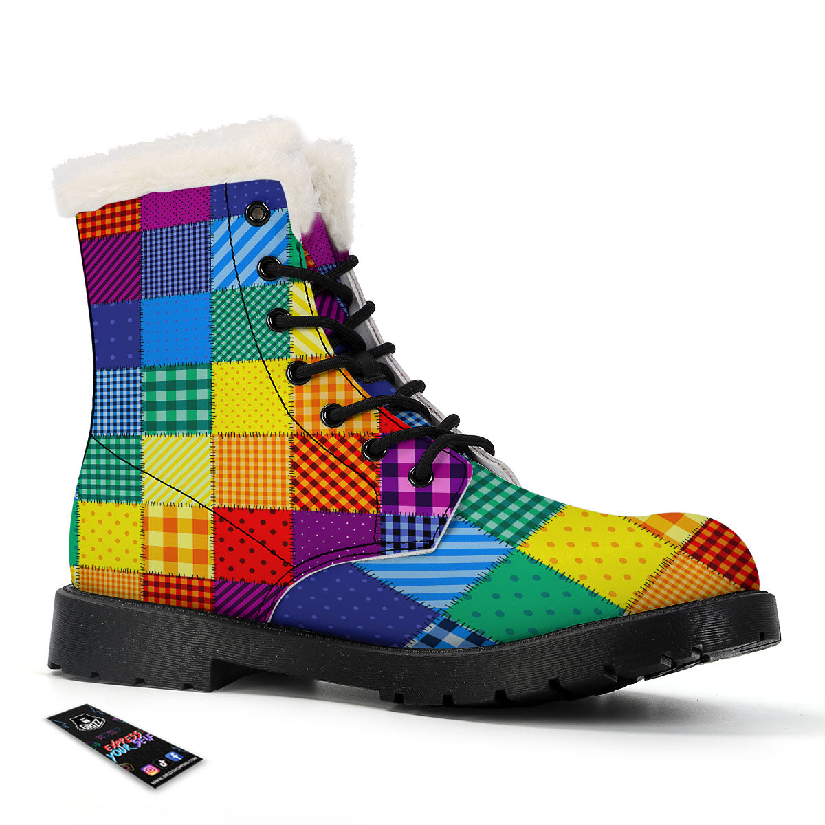 Patchwork Rainbow Print Pattern Winter Boots-grizzshop