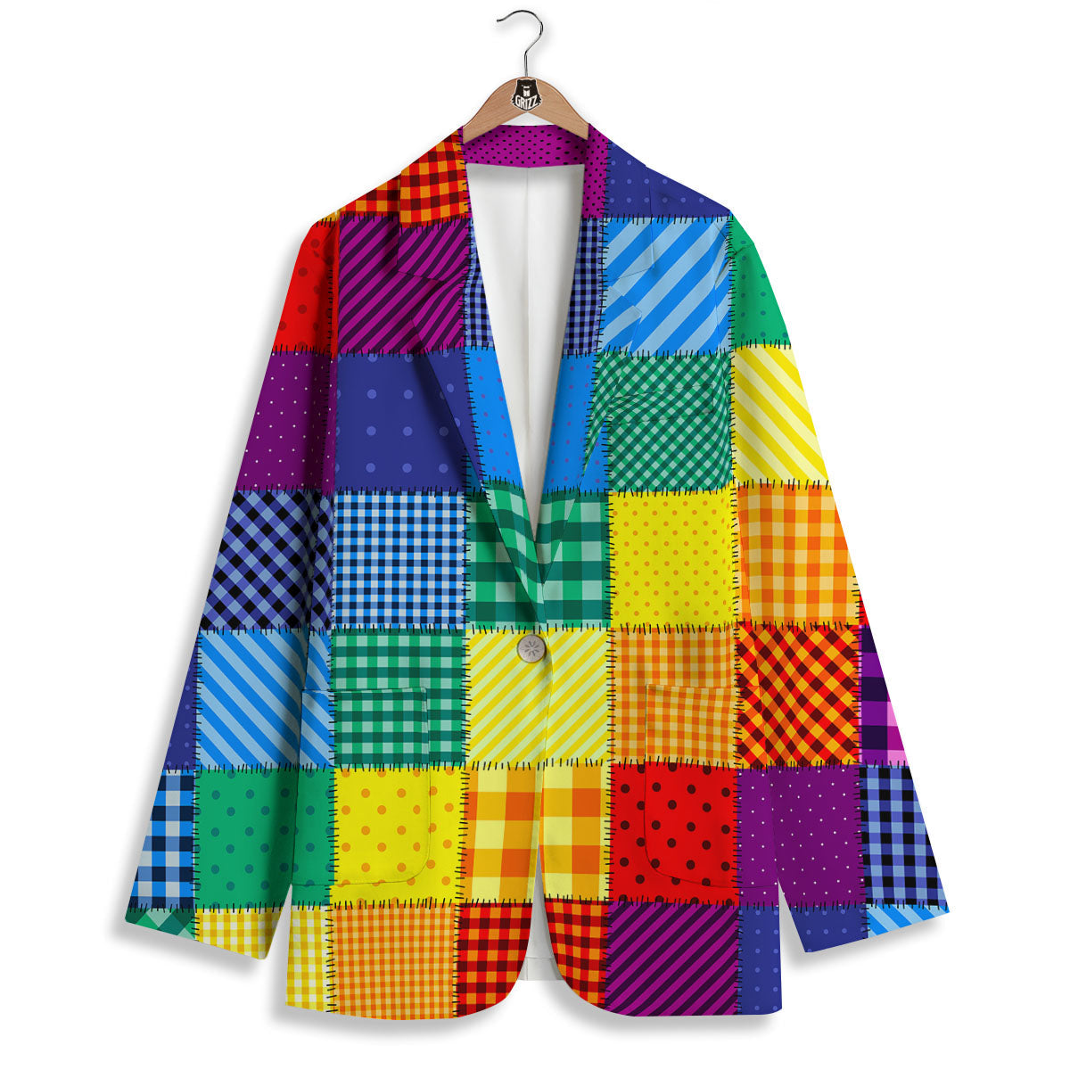 Patchwork Rainbow Print Pattern Women's Blazer-grizzshop