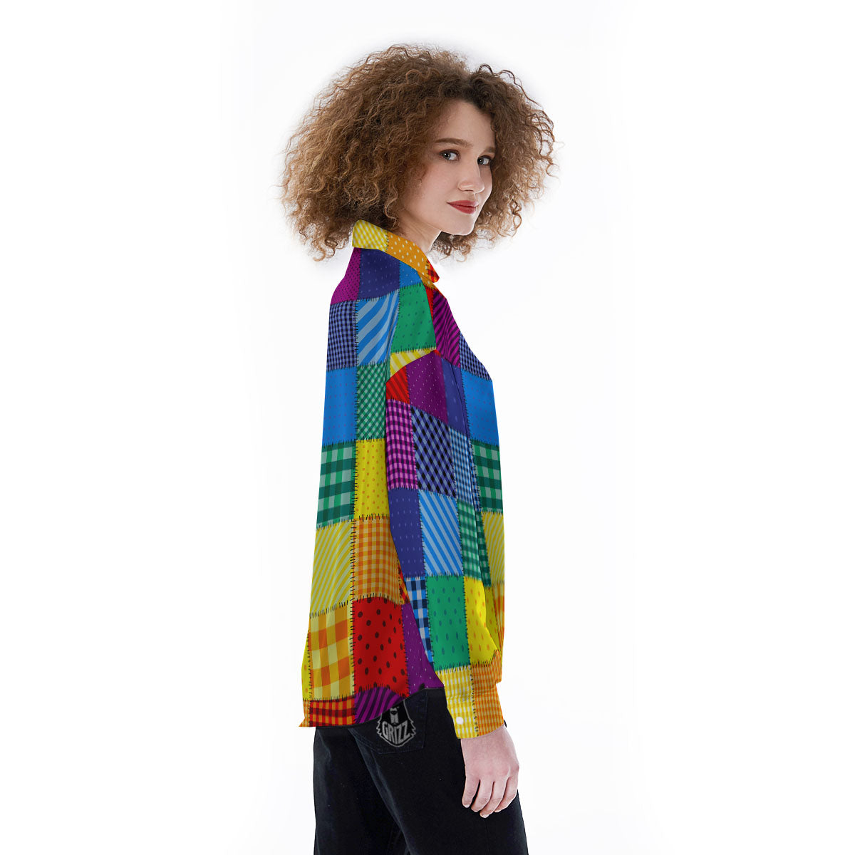Patchwork Rainbow Print Pattern Women's Long Sleeve Shirts-grizzshop