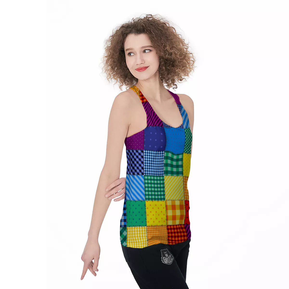 Patchwork Rainbow Print Pattern Women's Racerback Tank Top-grizzshop