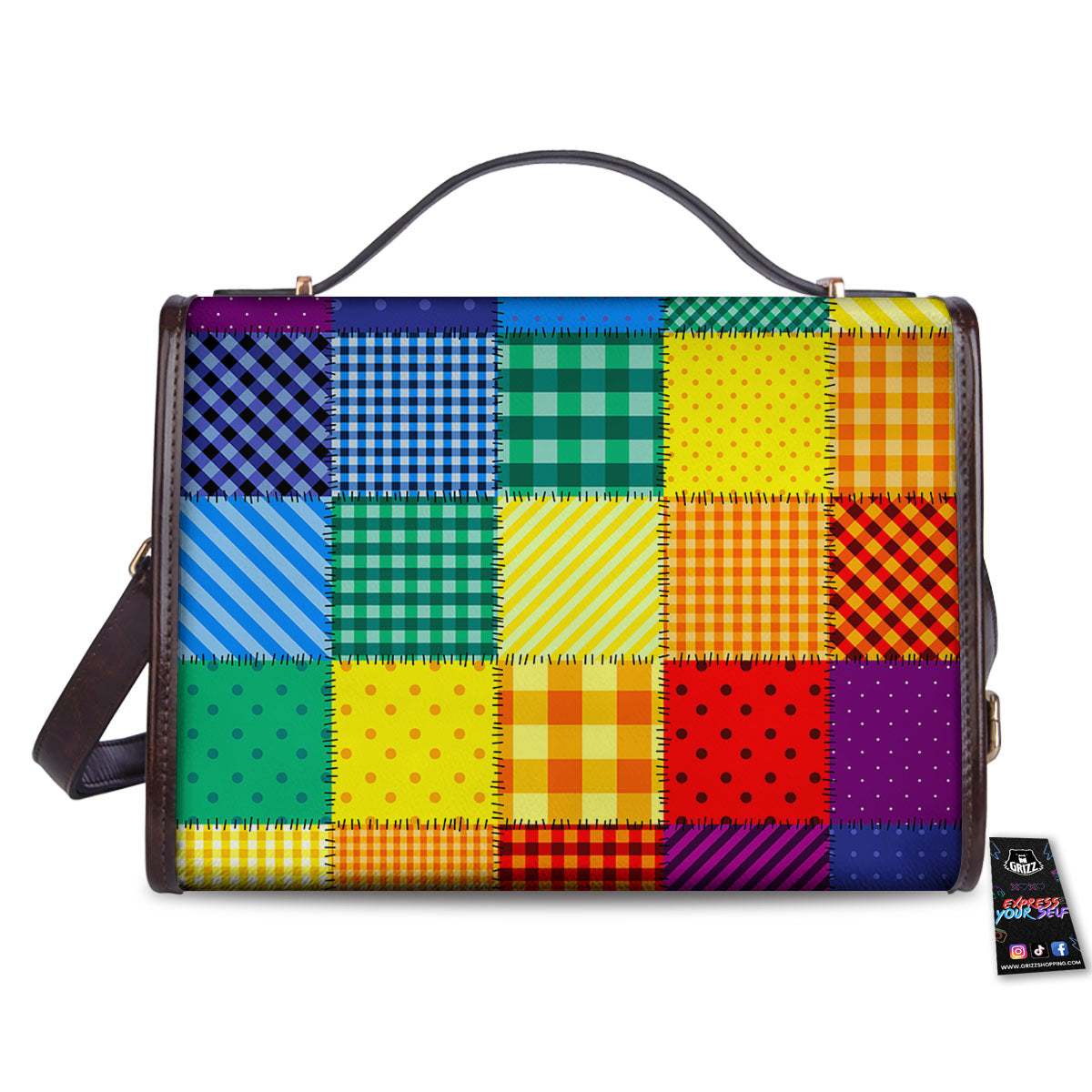 Patchwork Rainbow Print Pattern Women's Satchel Bag-grizzshop