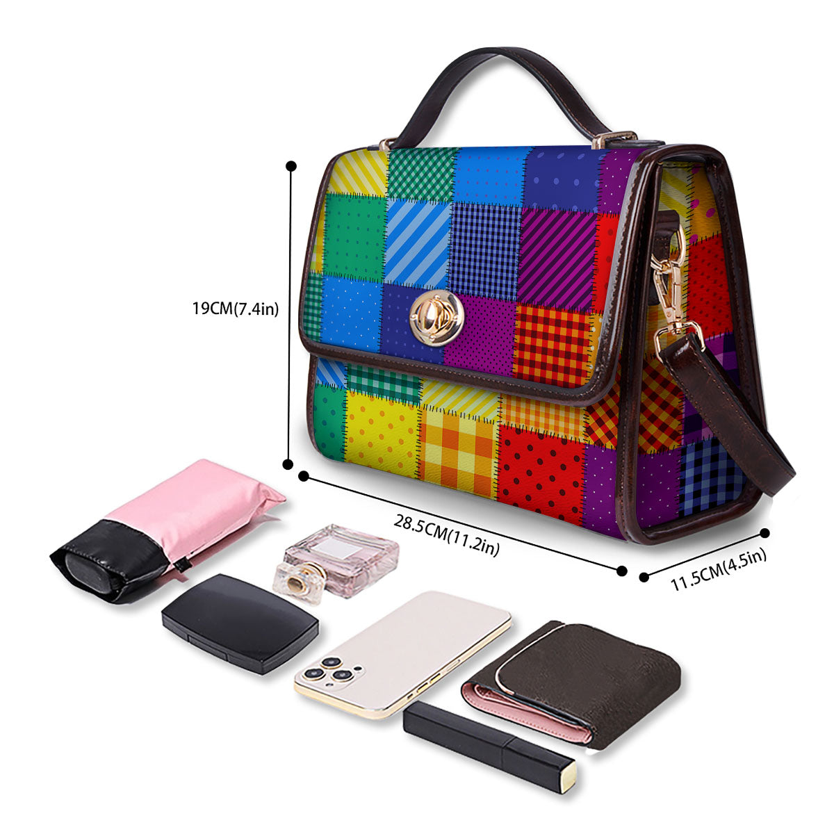 Patchwork Rainbow Print Pattern Women's Satchel Bag-grizzshop