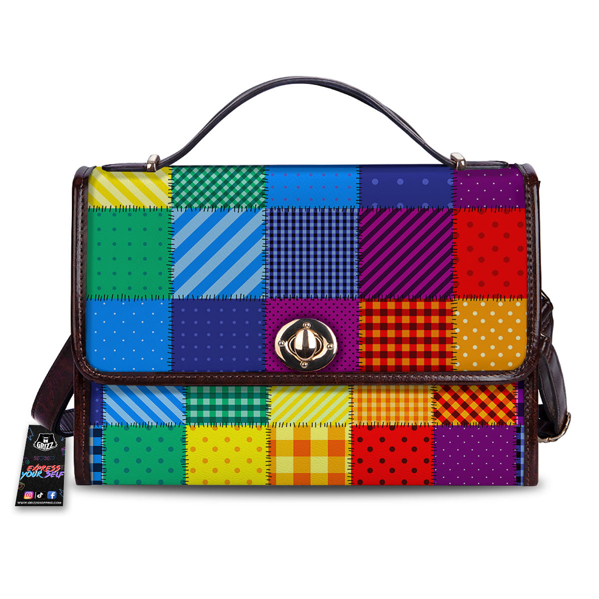 Patchwork Rainbow Print Pattern Women's Satchel Bag-grizzshop