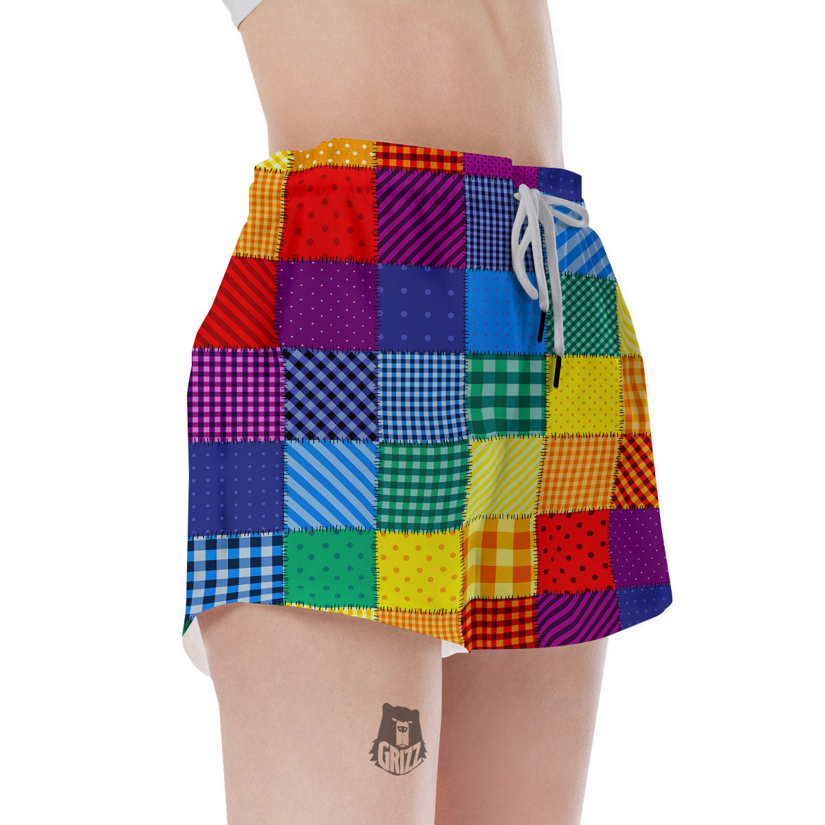 Patchwork Rainbow Print Pattern Women's Shorts-grizzshop
