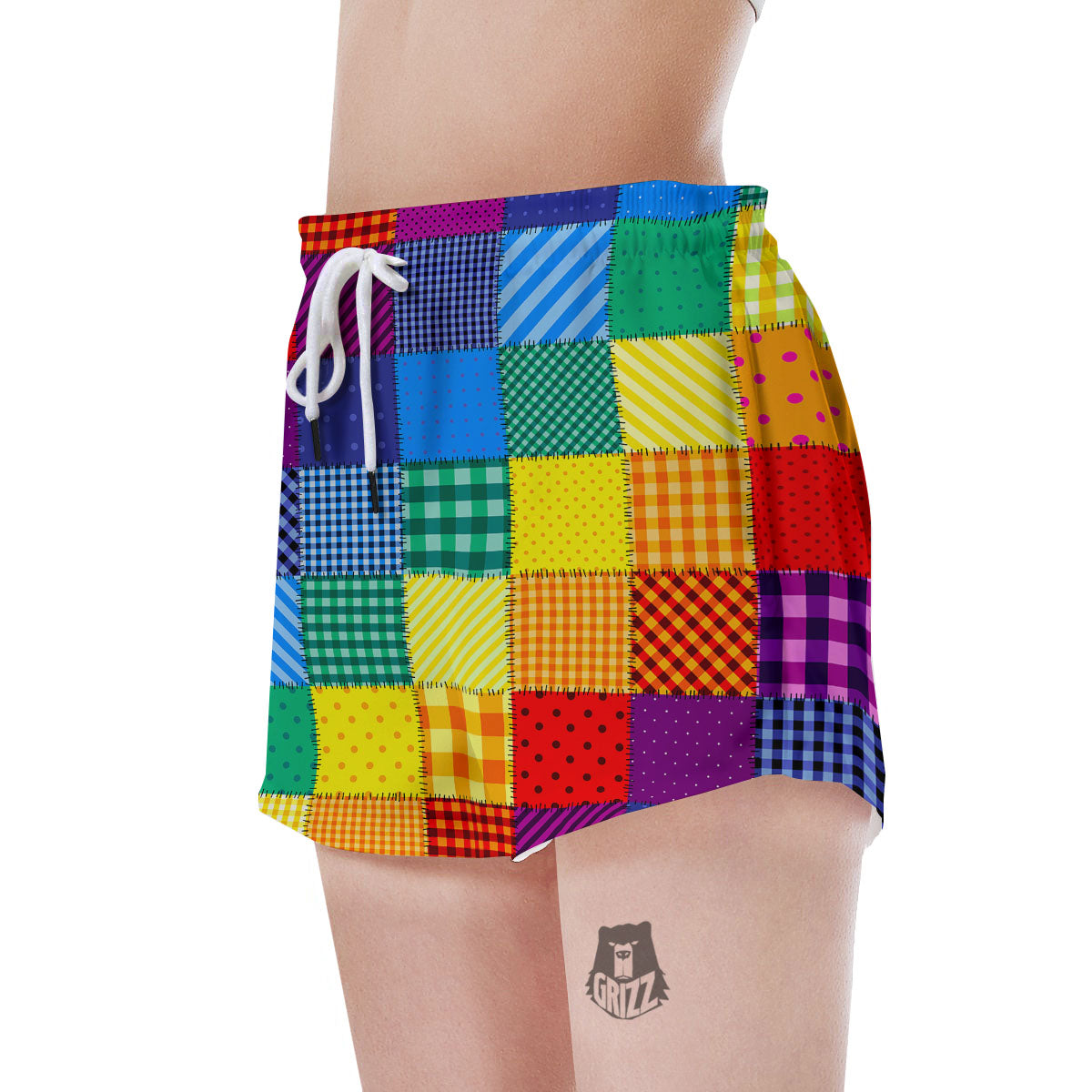 Patchwork Rainbow Print Pattern Women's Shorts-grizzshop