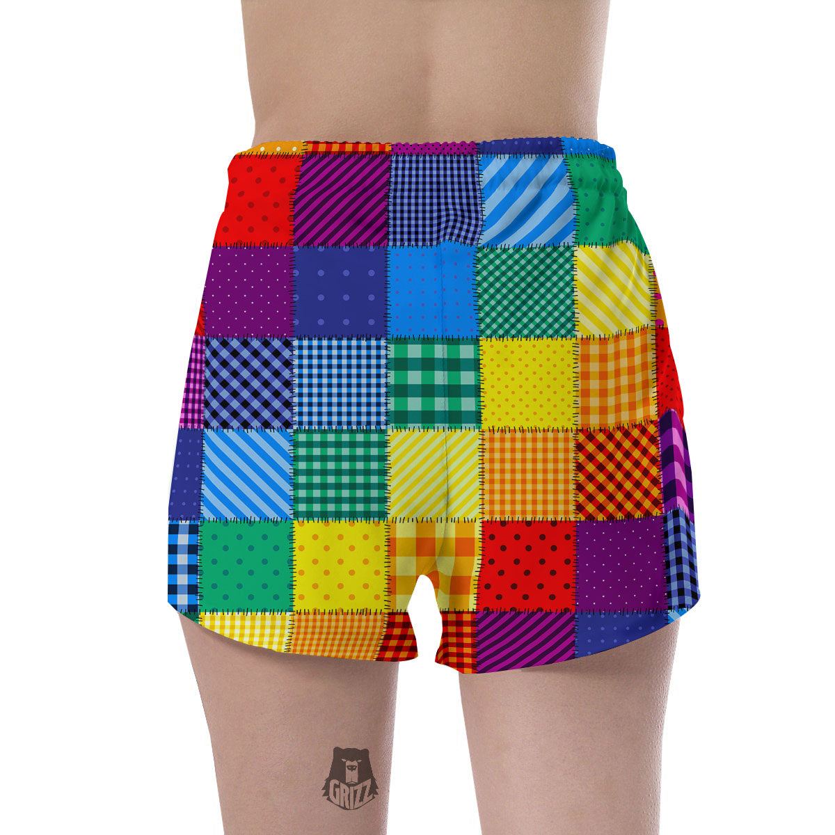 Patchwork Rainbow Print Pattern Women's Shorts-grizzshop
