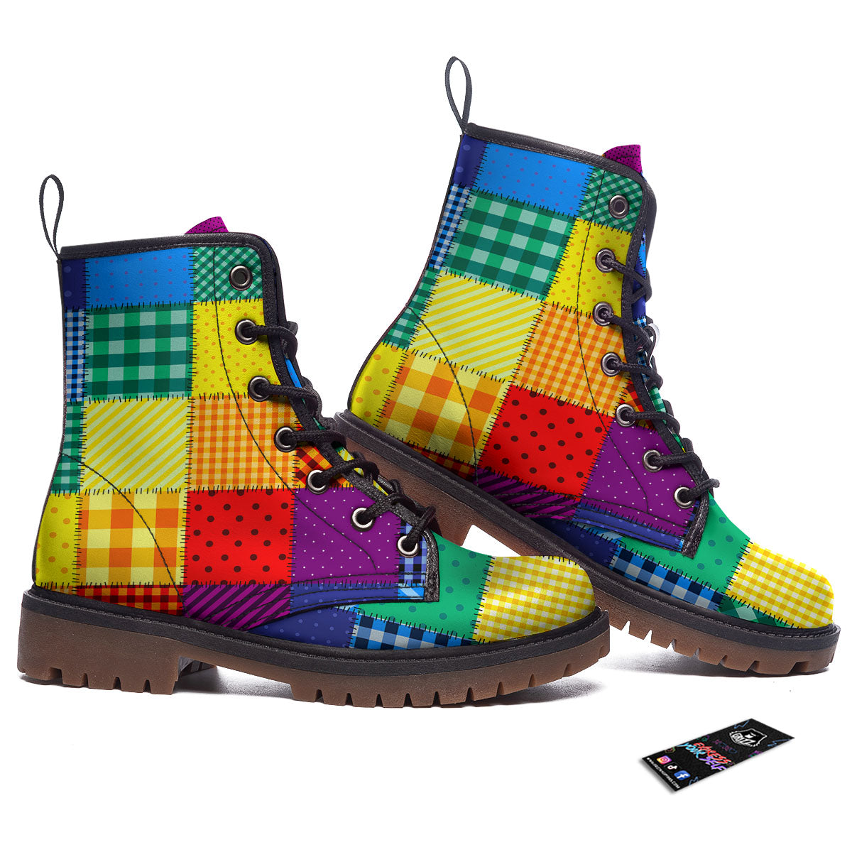 Patchwork Rainbow Print Pattern Work Boots-grizzshop