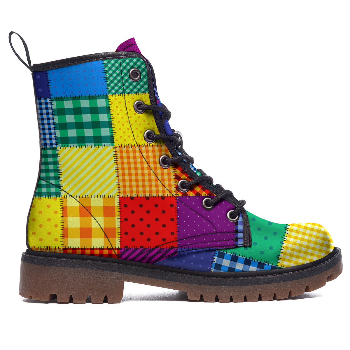 Patchwork Rainbow Print Pattern Work Boots-grizzshop