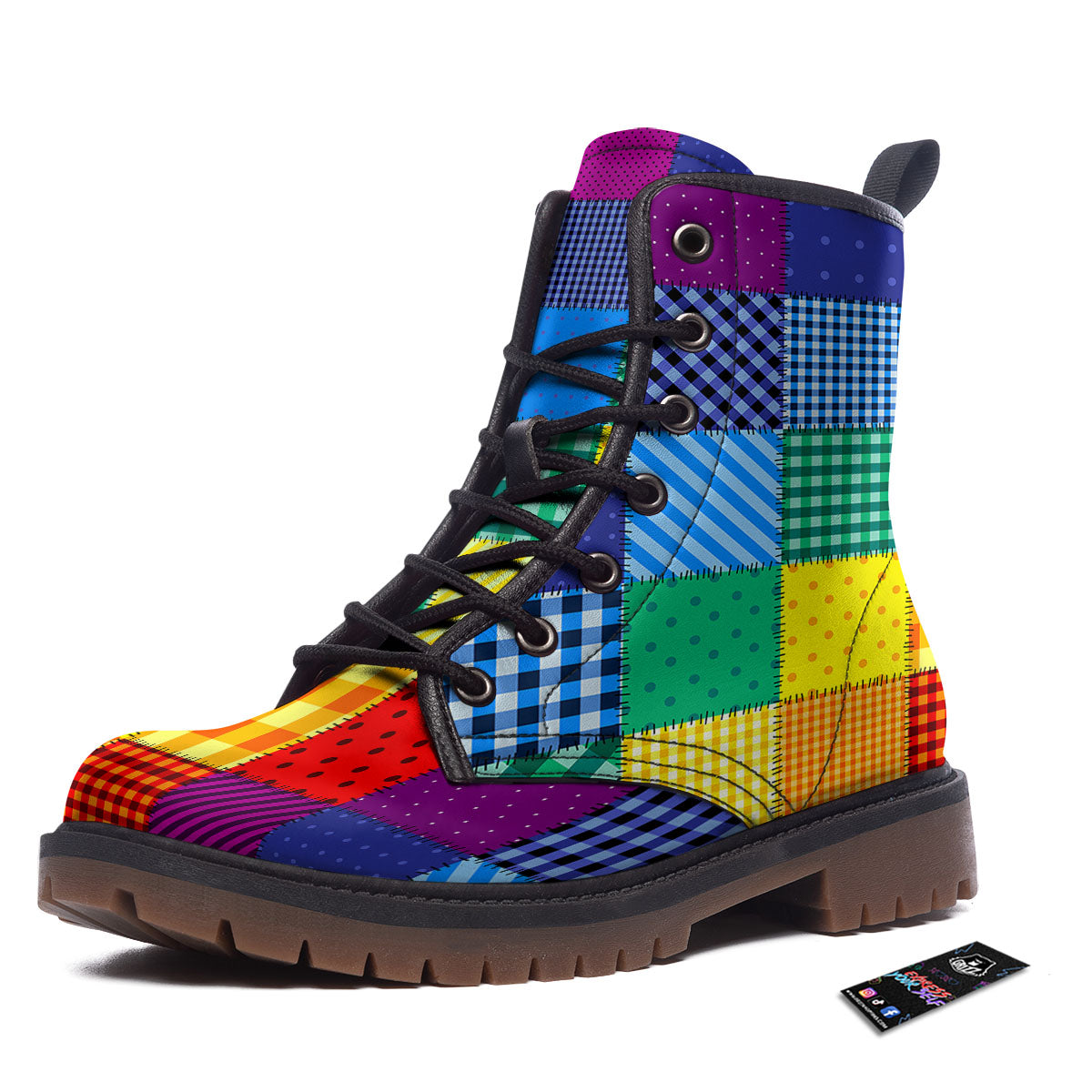 Patchwork Rainbow Print Pattern Work Boots-grizzshop