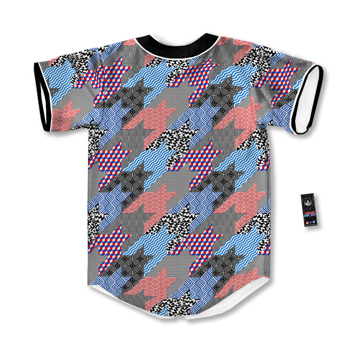 Patchwork Style And Classic Houndstooth Print Pattern Baseball Jersey-grizzshop