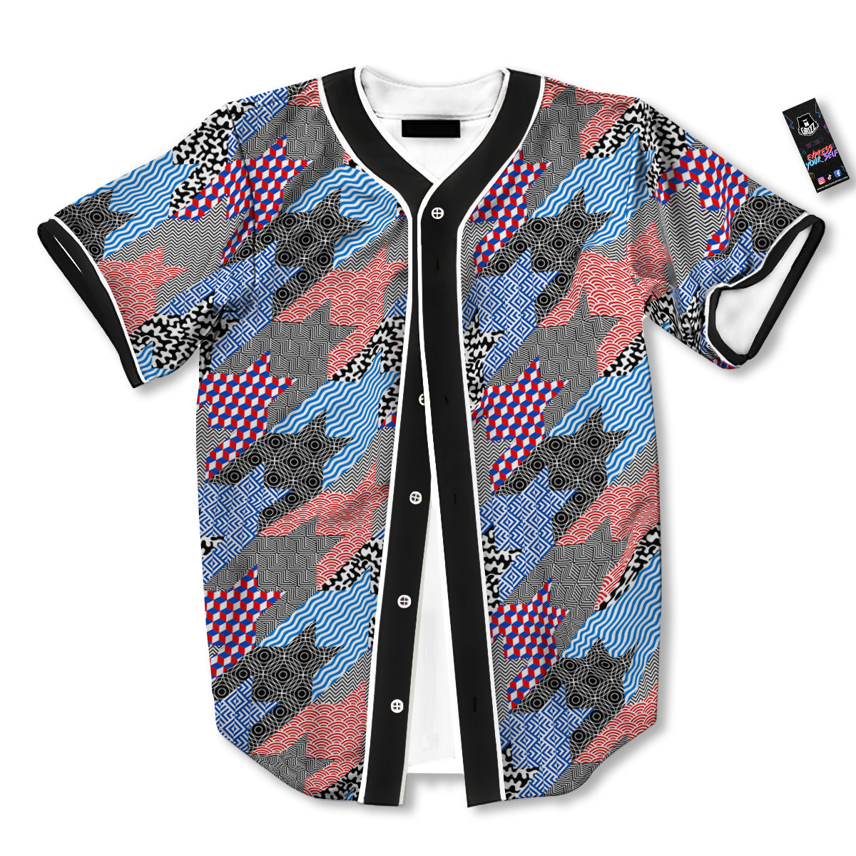 Patchwork Style And Classic Houndstooth Print Pattern Baseball Jersey-grizzshop
