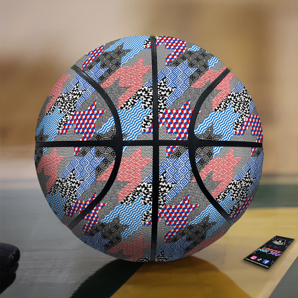 Patchwork Style And Classic Houndstooth Print Pattern Basketball-grizzshop