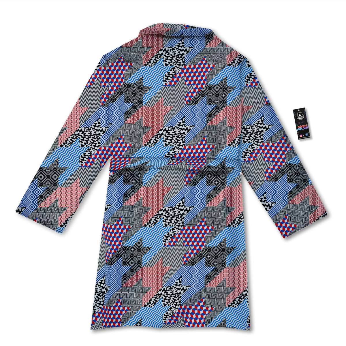 Patchwork Style And Classic Houndstooth Print Pattern Bathrobe-grizzshop