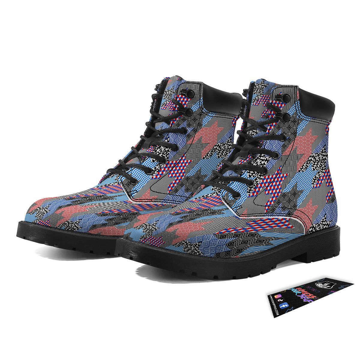Patchwork Style And Classic Houndstooth Print Pattern Boots-grizzshop