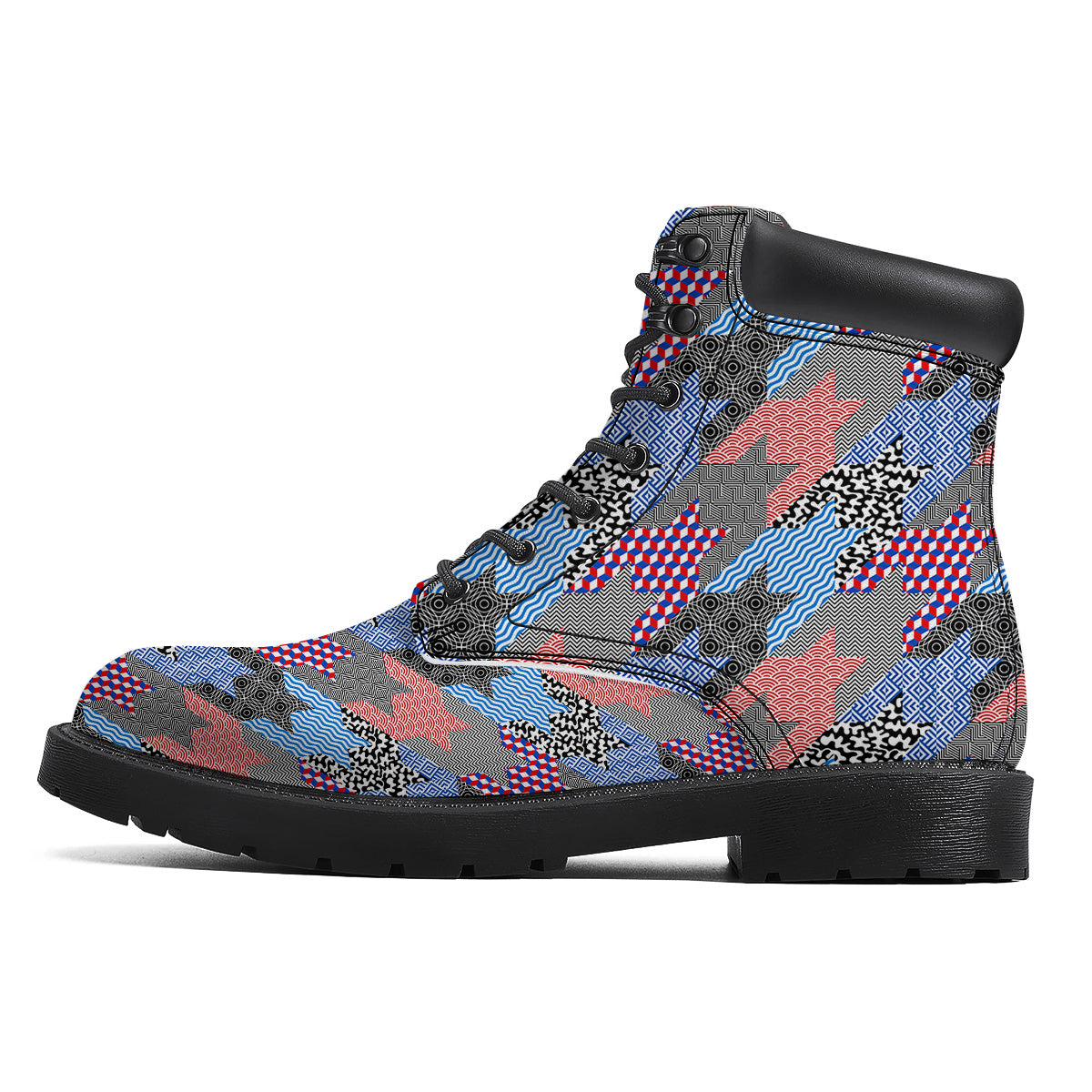 Patchwork Style And Classic Houndstooth Print Pattern Boots-grizzshop