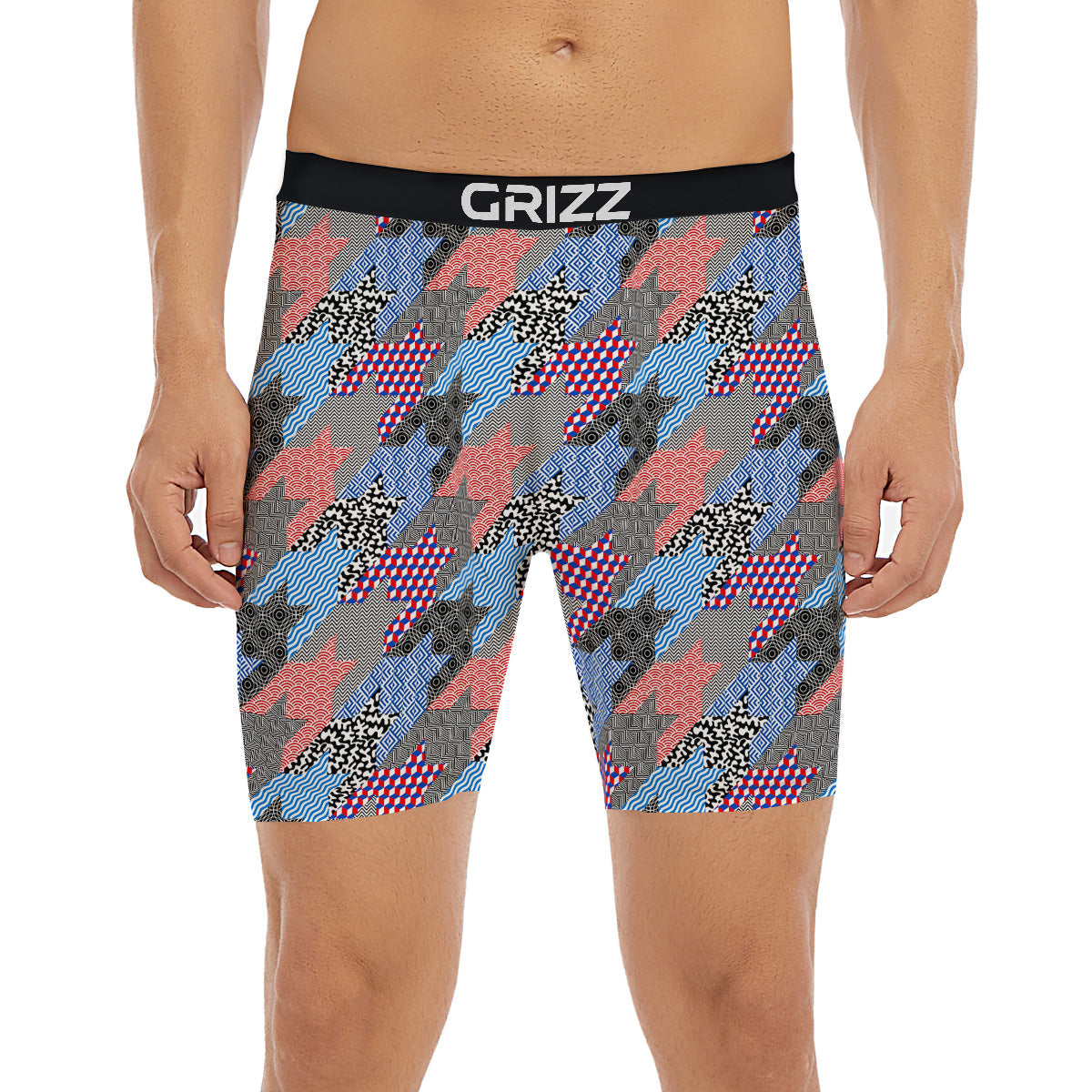 Patchwork Style And Classic Houndstooth Print Pattern Boxer Briefs-grizzshop
