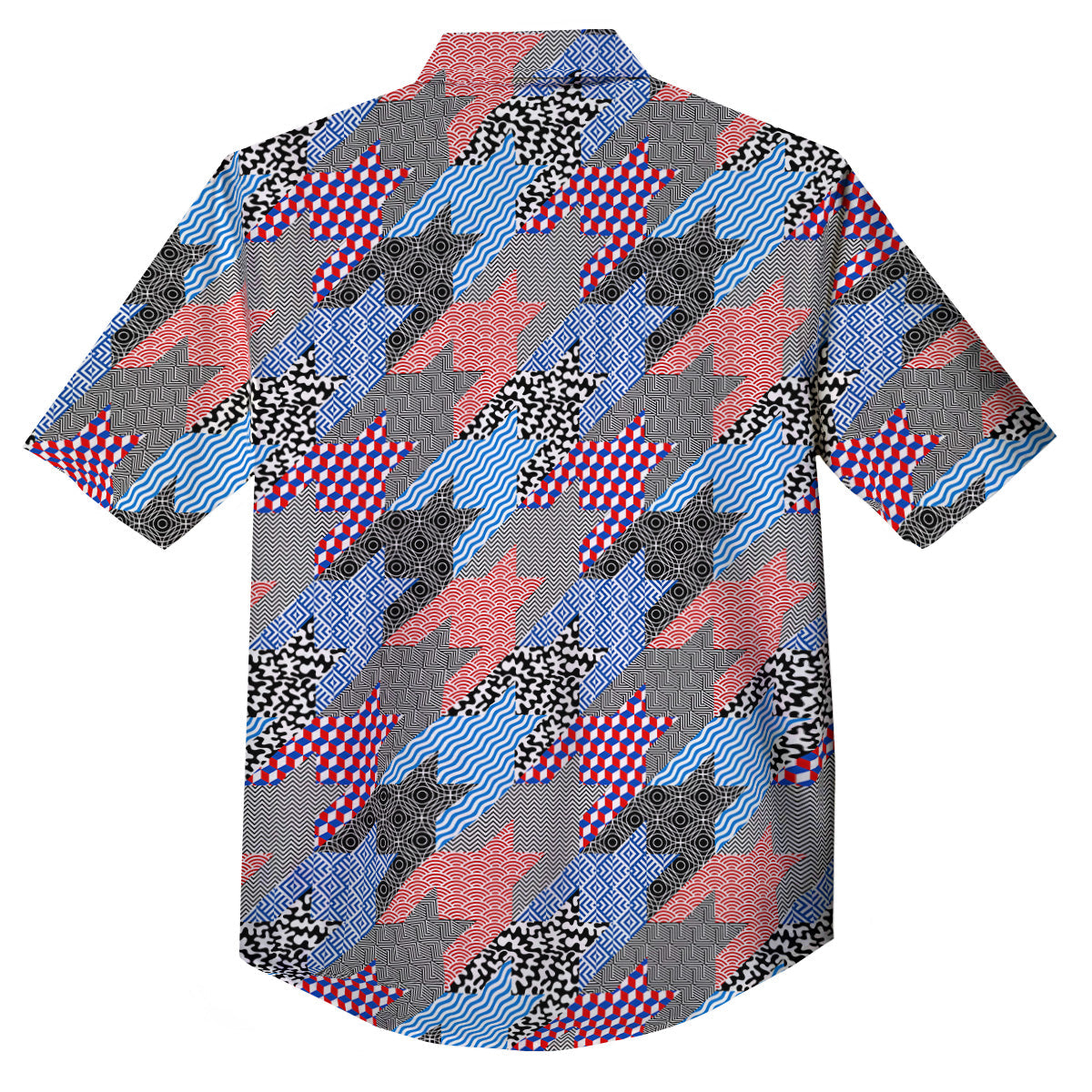 Patchwork Style And Classic Houndstooth Print Pattern Button Up Shirt-grizzshop