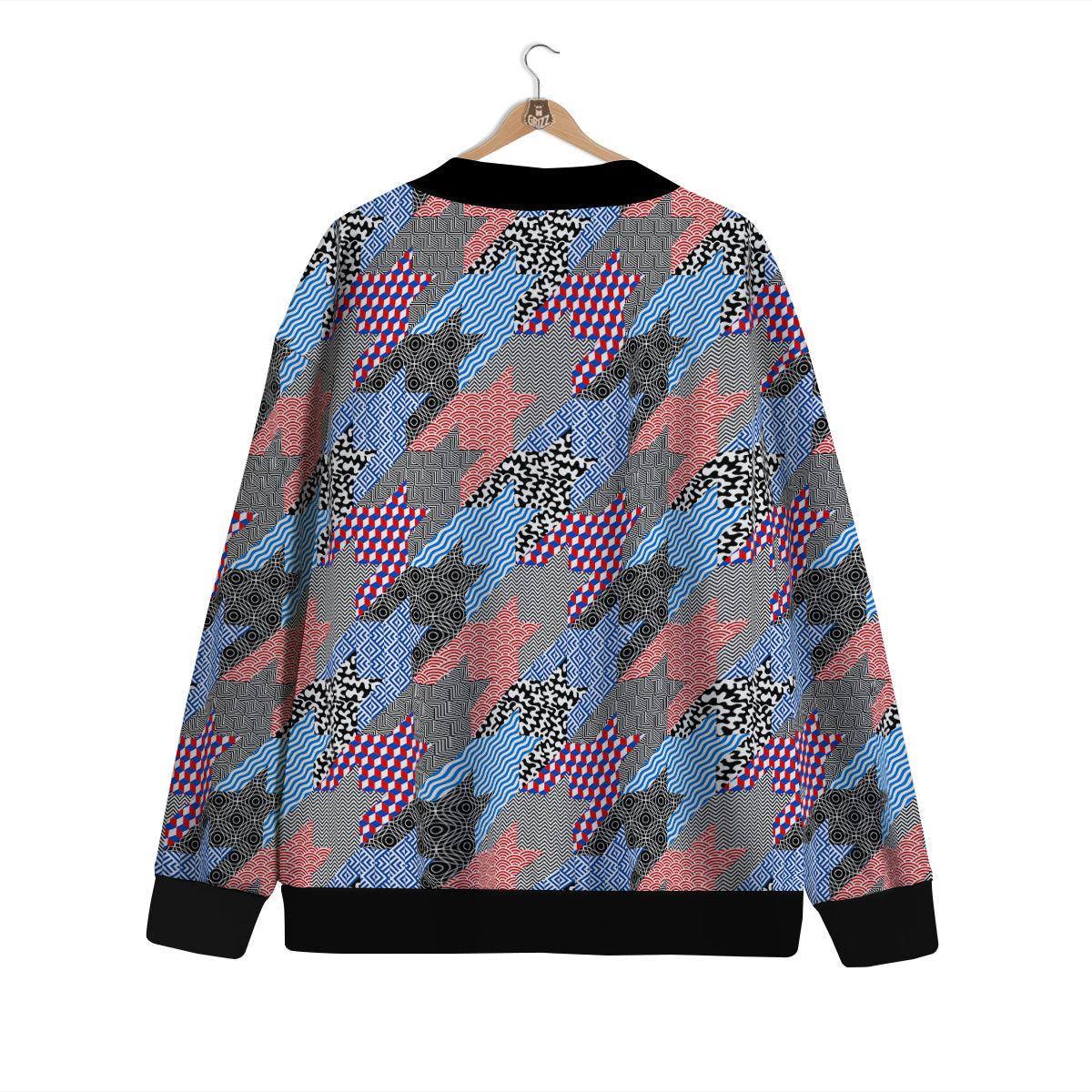 Patchwork Style And Classic Houndstooth Print Pattern Cardigan-grizzshop