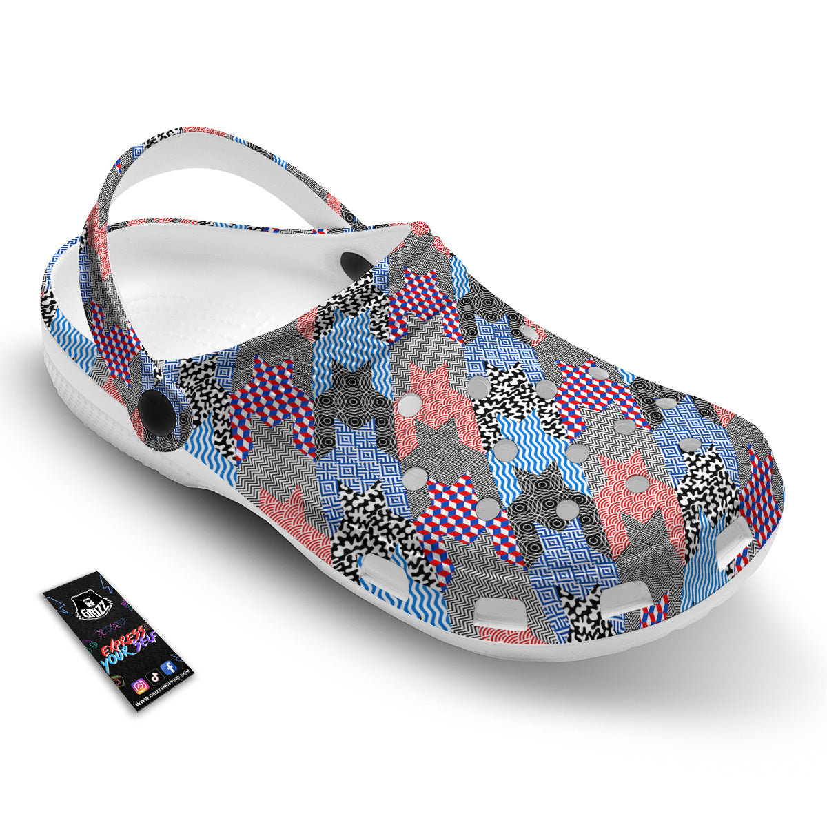 Patchwork Style And Classic Houndstooth Print Pattern Clog-grizzshop
