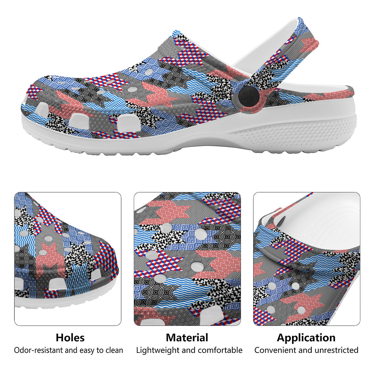 Patchwork Style And Classic Houndstooth Print Pattern Clog-grizzshop