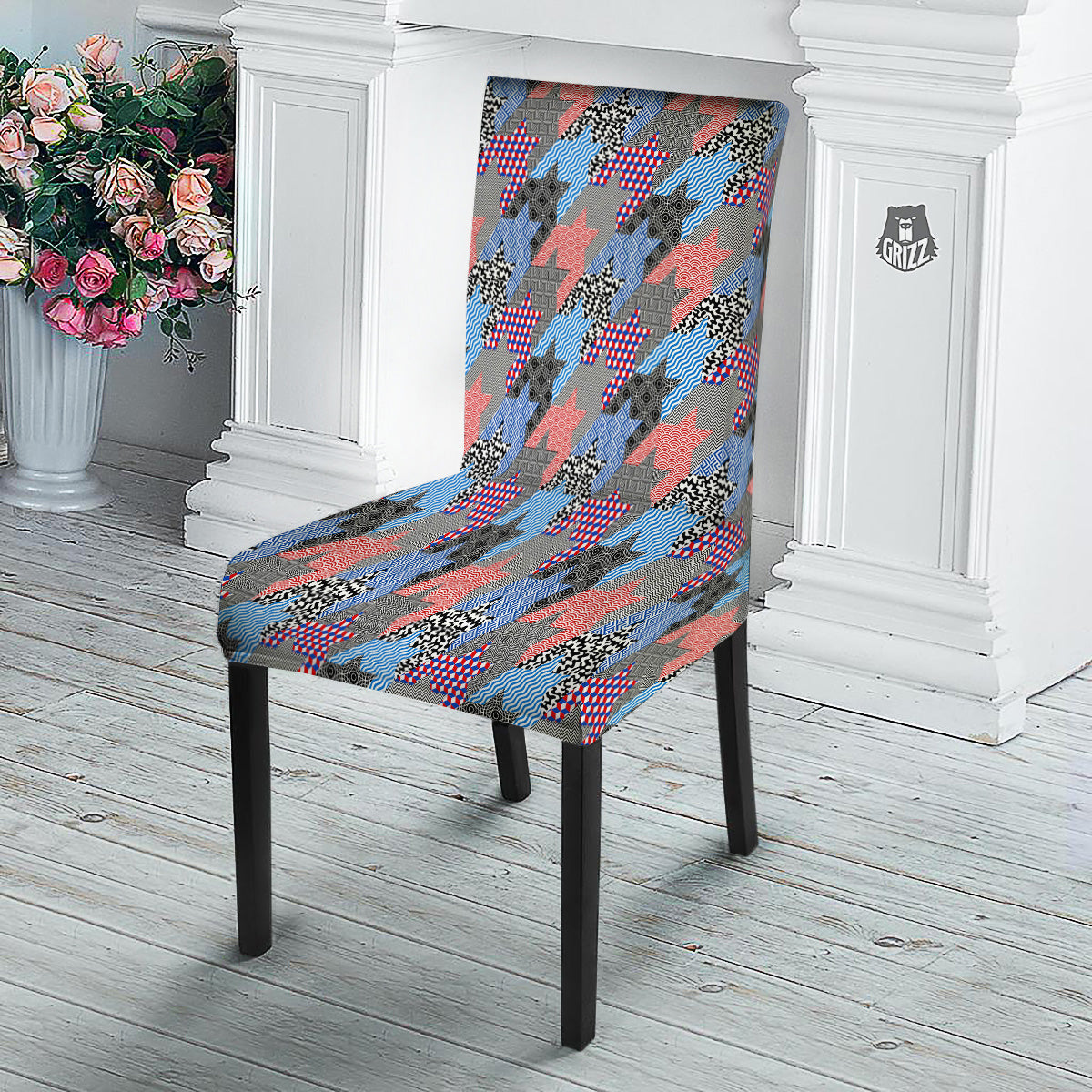 Patchwork Style And Classic Houndstooth Print Pattern Dining Chair Slipcover-grizzshop