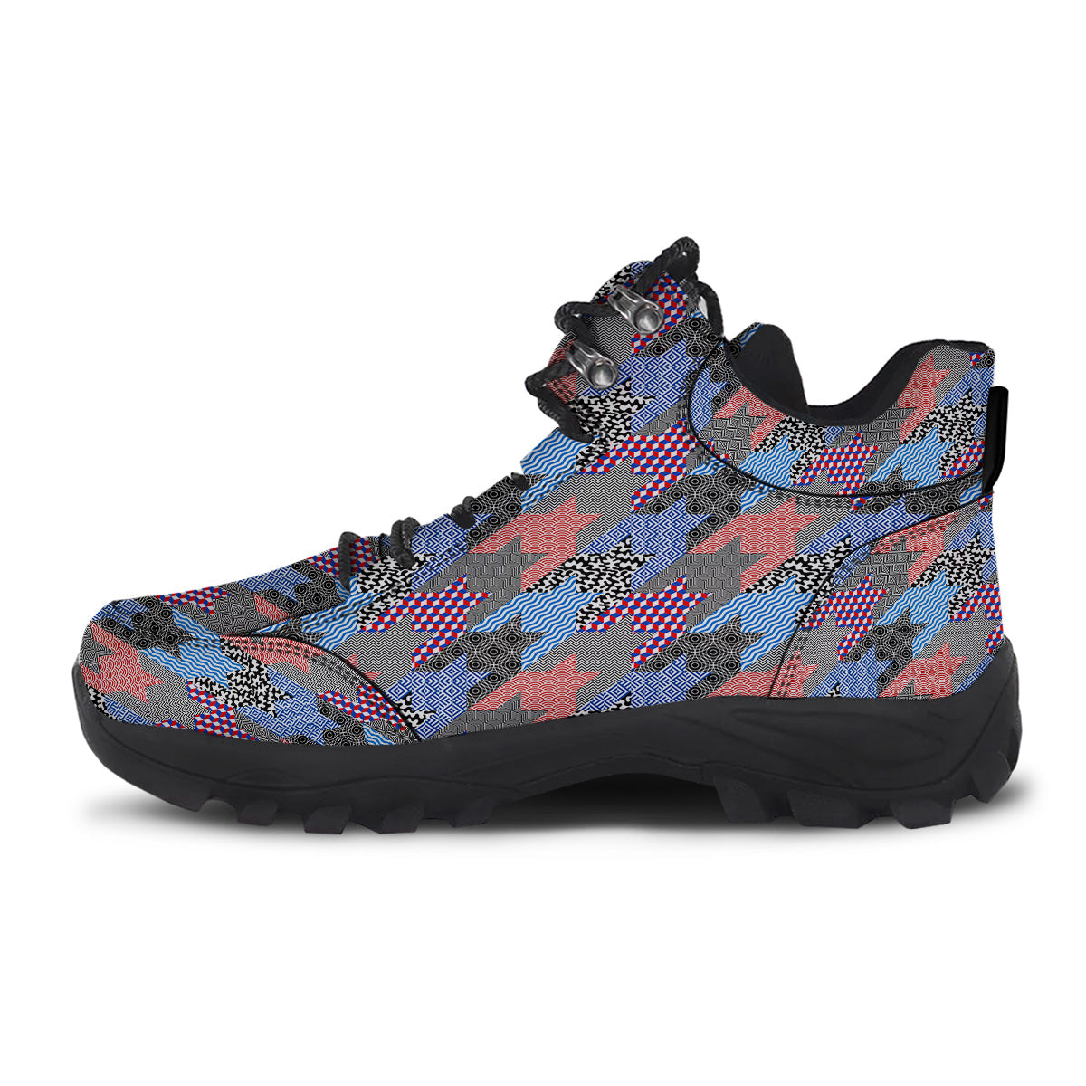 Patchwork Style And Classic Houndstooth Print Pattern Hiking Shoes-grizzshop