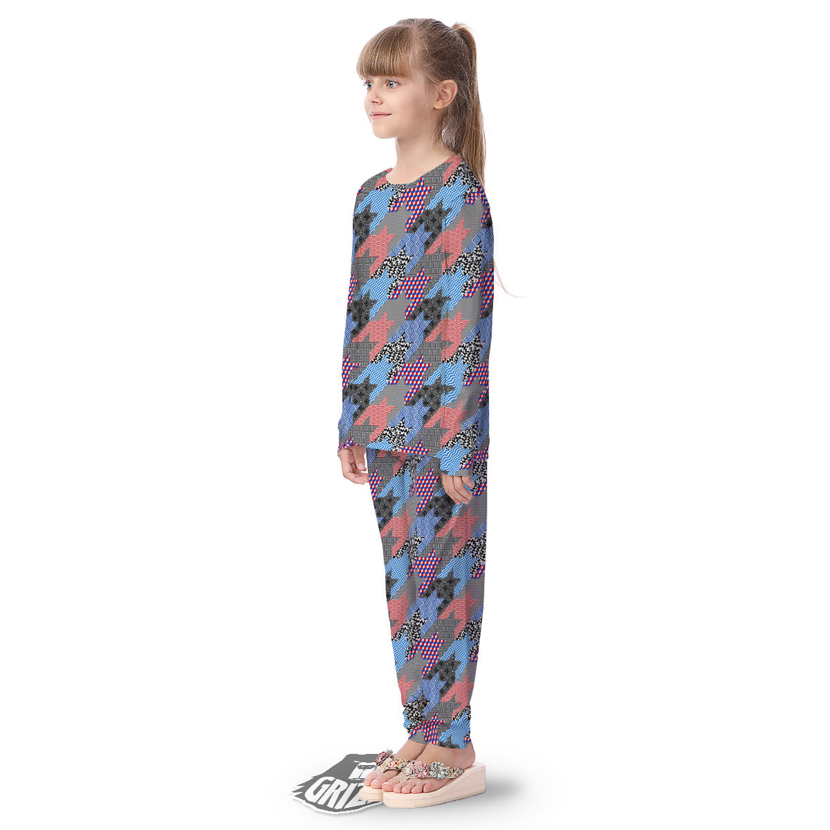Patchwork Style And Classic Houndstooth Print Pattern Kid's Pajamas-grizzshop