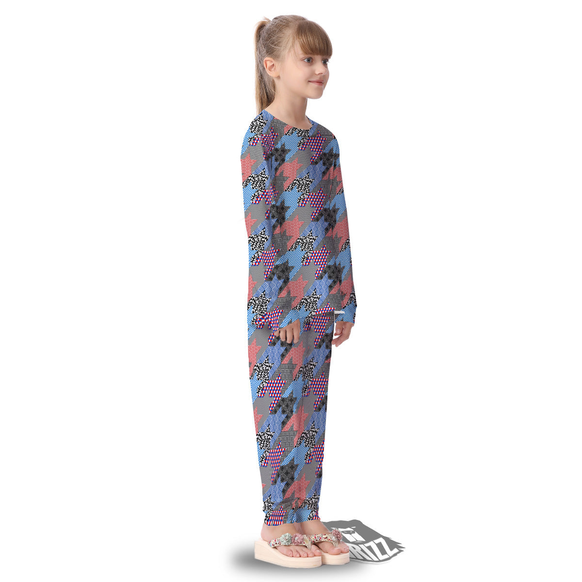 Patchwork Style And Classic Houndstooth Print Pattern Kid's Pajamas-grizzshop