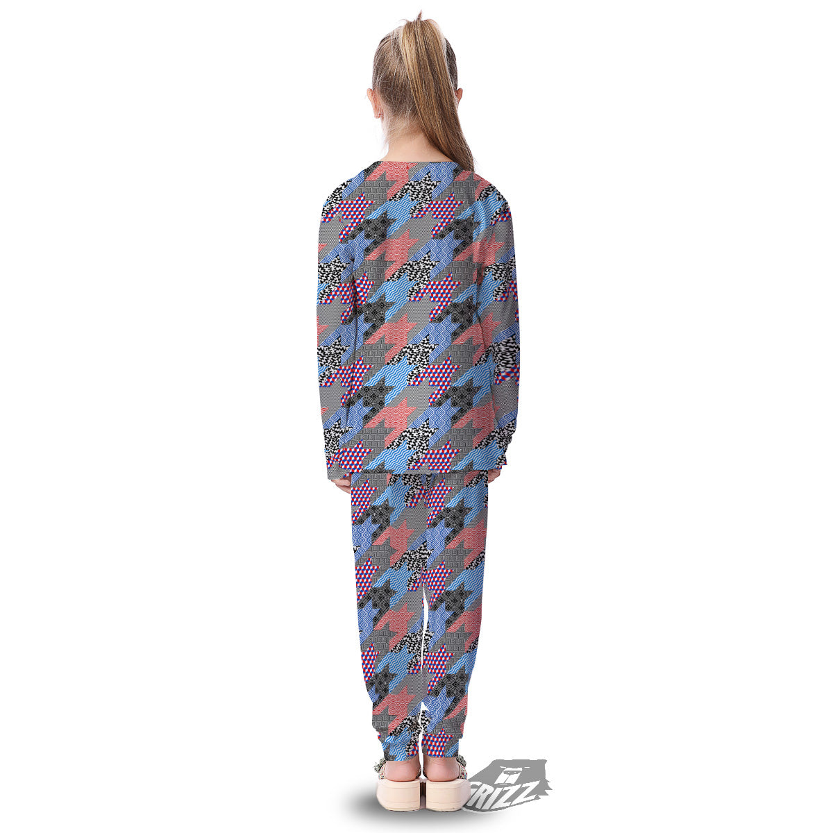 Patchwork Style And Classic Houndstooth Print Pattern Kid's Pajamas-grizzshop