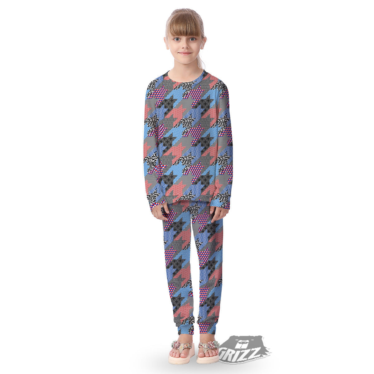 Patchwork Style And Classic Houndstooth Print Pattern Kid's Pajamas-grizzshop