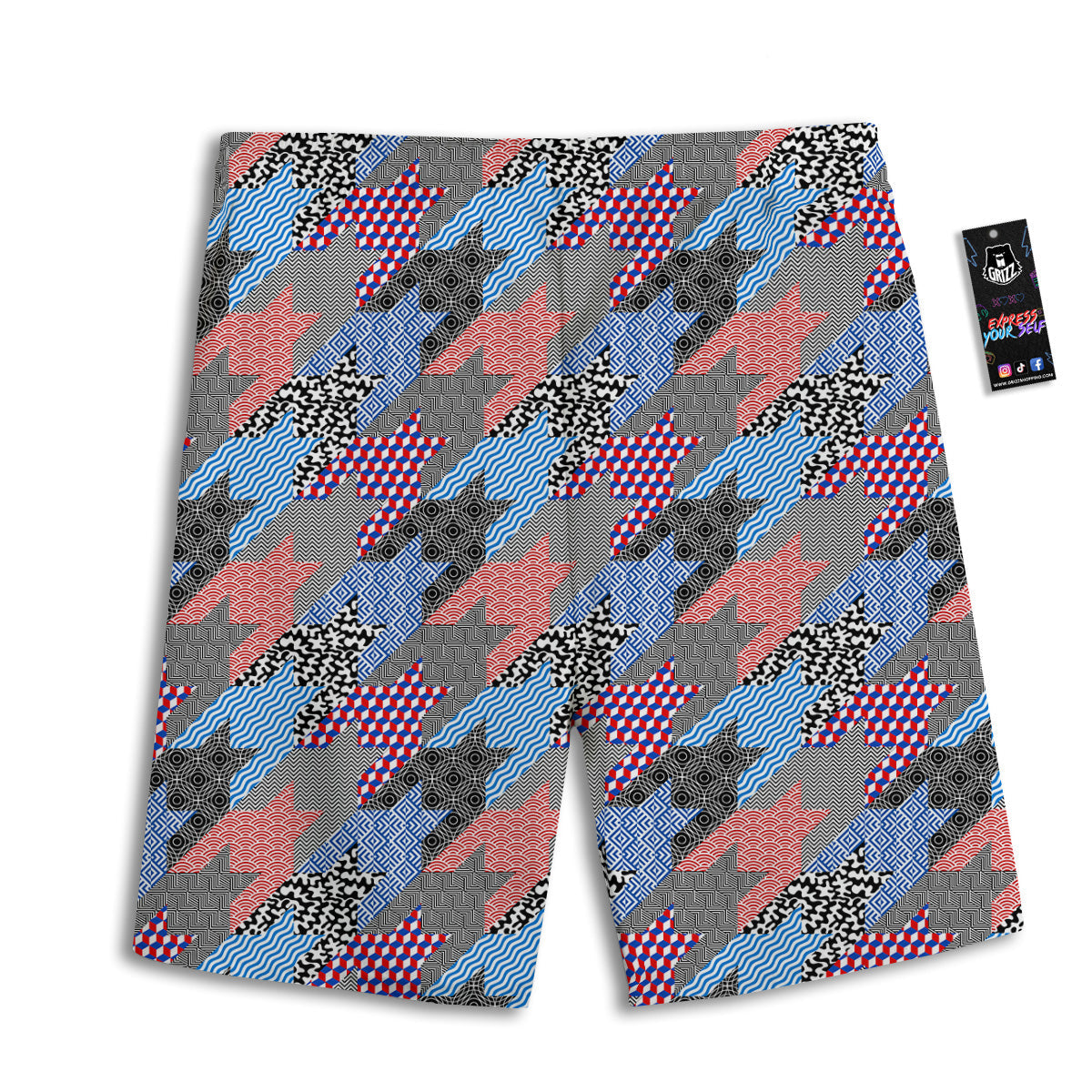 Patchwork Style And Classic Houndstooth Print Pattern Men's Athletic Shorts