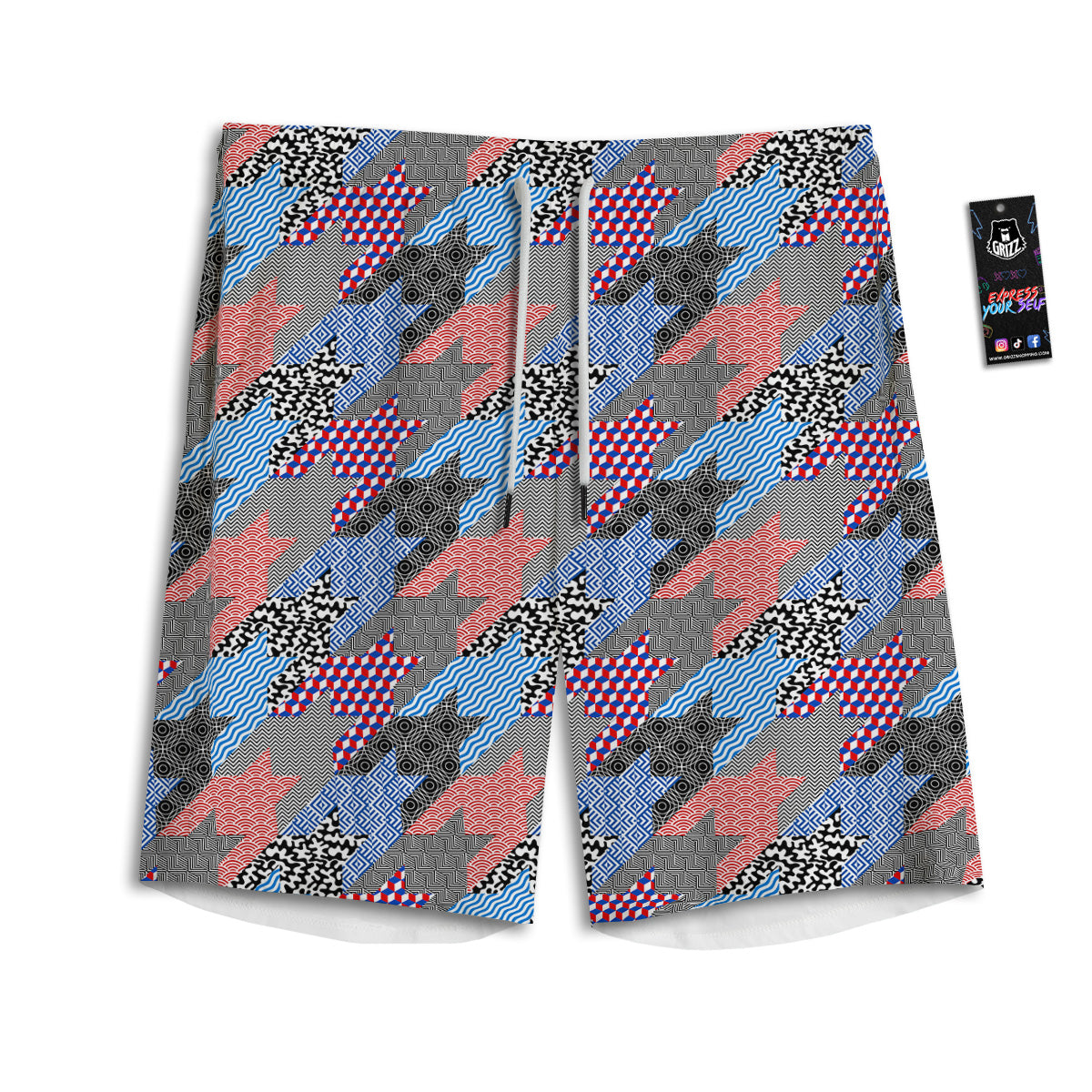 Patchwork Style And Classic Houndstooth Print Pattern Men's Athletic Shorts