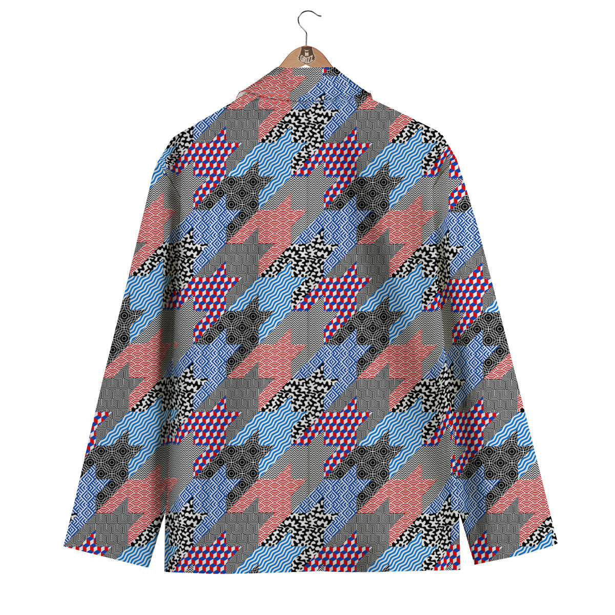 Patchwork Style And Classic Houndstooth Print Pattern Men's Blazer-grizzshop